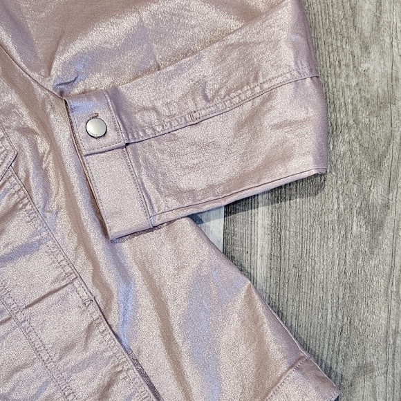 Chico's Women's Size 1 Metallic Pink Button-Up Utility Jacket - Picture 9 of 12